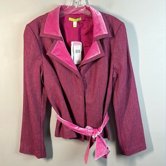 NWT Womens Sigrid Olsen Danish Dream Herringbone Pink Blazer Jacket Size 12 Pink - Picture 1 of 16